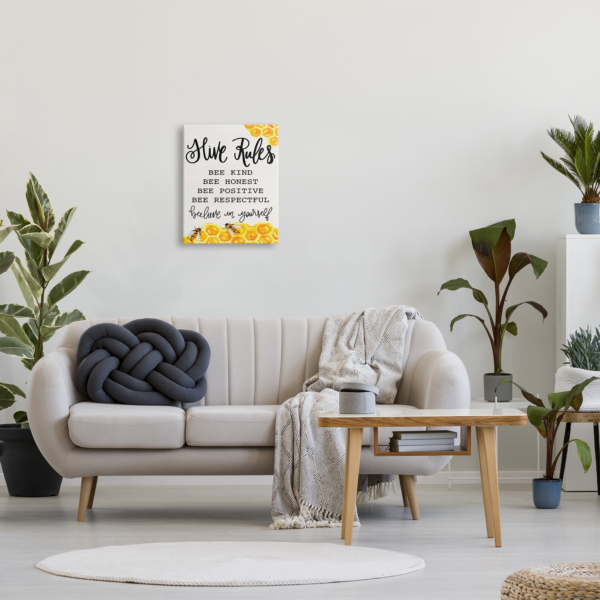 Stupell Industries Hive Rules Bee Phrase Animals & Insects Painting Gallery Wrapped Canvas Print Wall Art, 16 x 20