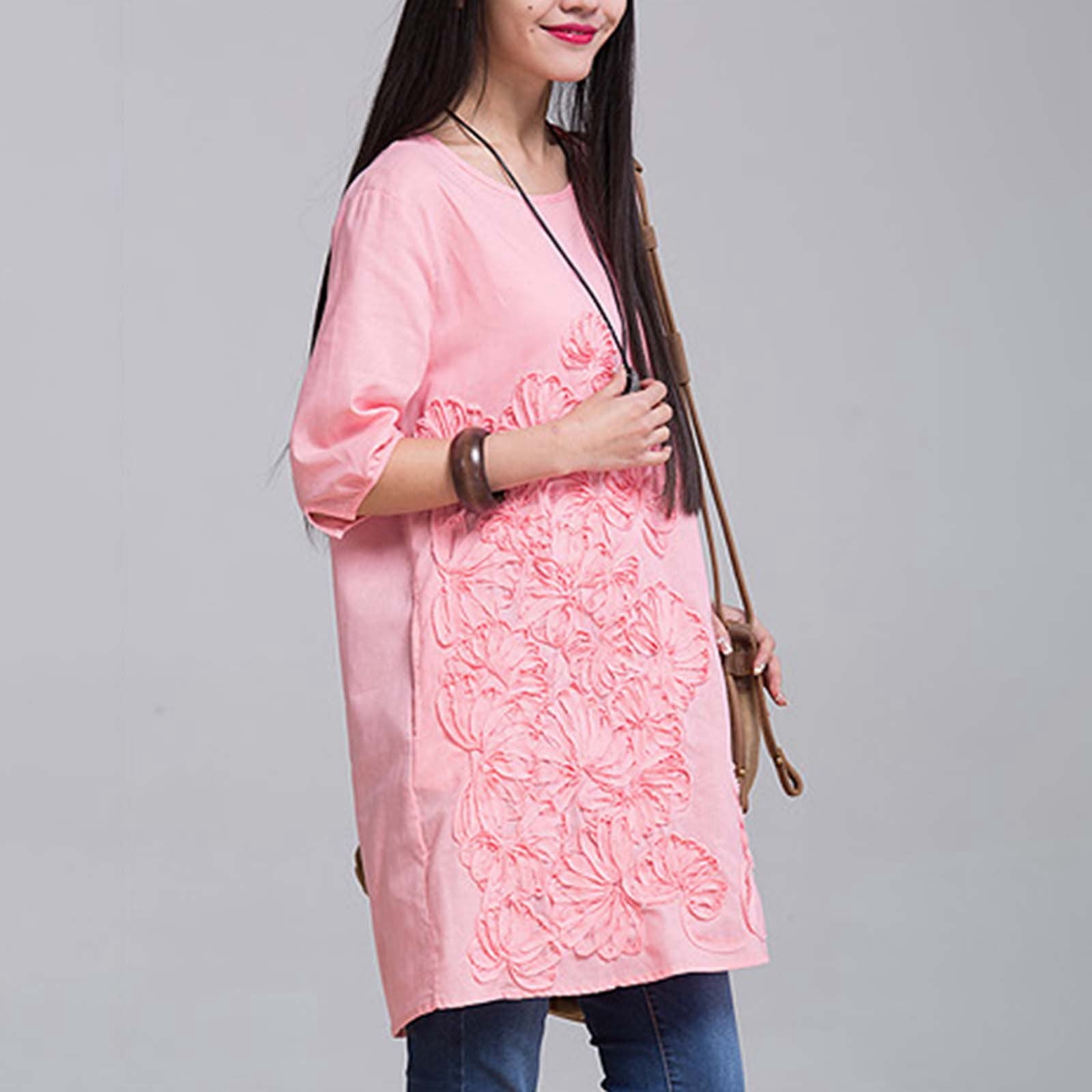 asddcavvf Robes pour Femmes Robe en Lin Brodée pour Femmes Col