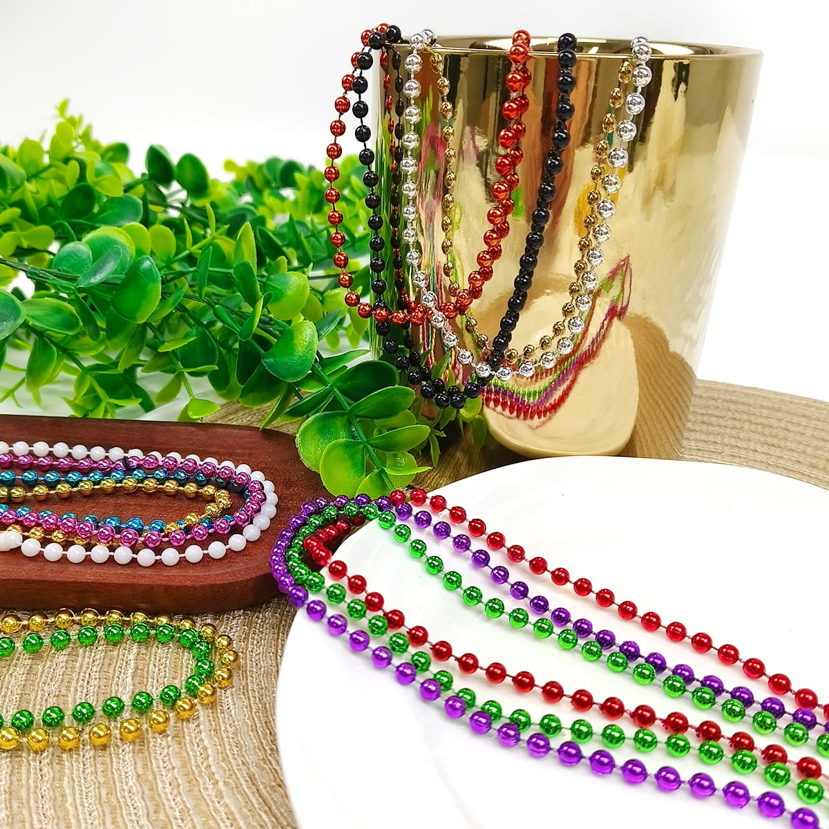 Mardi Gras Beads Necklace Mardi Gras Accessories Metallic 10 Kinds Bead Necklace Disco Party Favors Neon Jewelry for Women Men Festival Parade Throw Accessories 75Pcs