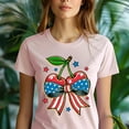 thumbnail image 5 of Retro Cherry Bow T-Shirt for Women, Patriotic Red White Blue Graphic Tee, Maroon, Size 3XL, 5 of 6