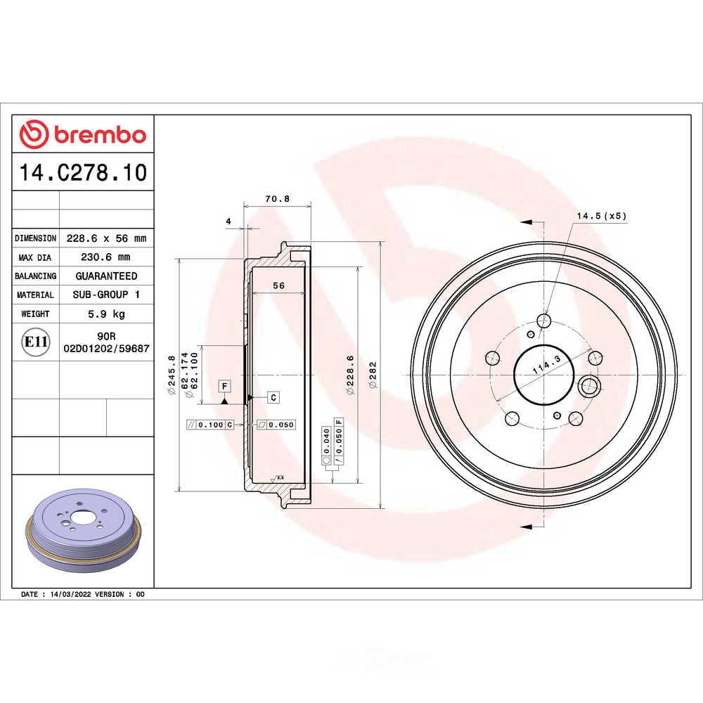 Rear Left or Right 228.6mm Brake Drum Brembo for Toyota Camry Japan Built 02-05 Fits select: 2002-2003,2005 TOYOTA CAMRY LE/XLE/SE