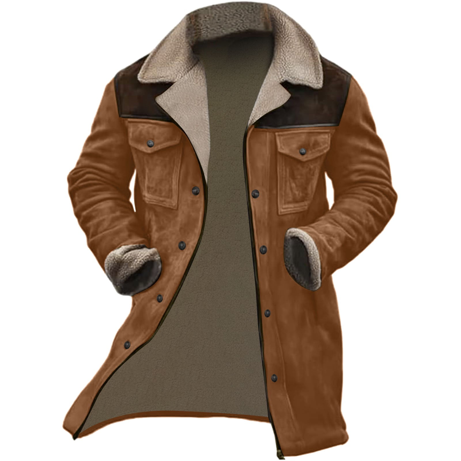 Mens Western Cowboy Jacket Distressed Suede Long Trench