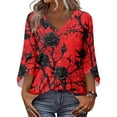 thumbnail image 5 of Iaqnaocc Womens Summer Tops 3/4 Sleeve Casual Crew Neck Blouses Vintage Floral Print Tees Blouses Basic Loose T Shirts Multicolor L, 5 of 7
