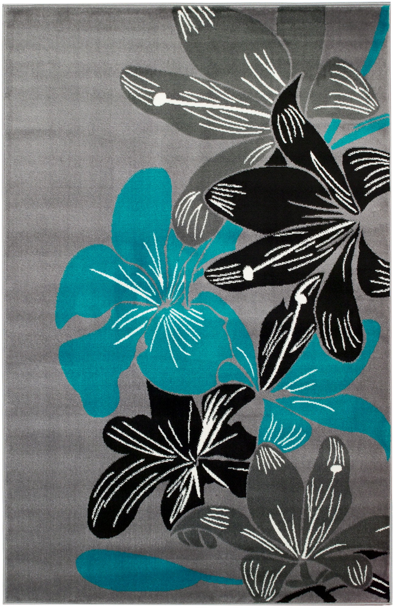 #036 SUM; Teal Floral Design; Gray Area Rug RUG AND DECOR INC ...