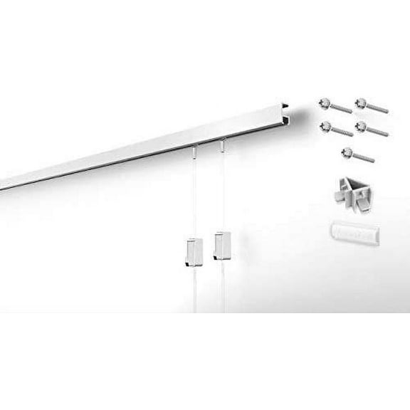 STAS Minirail Picture Hanging System Set - Covers 4.92 ft of Wall Space - Smallest Picture Rail & Art Hanging Gallery Kit for Art Display White Rails, Includes 2 Hooks & Cords