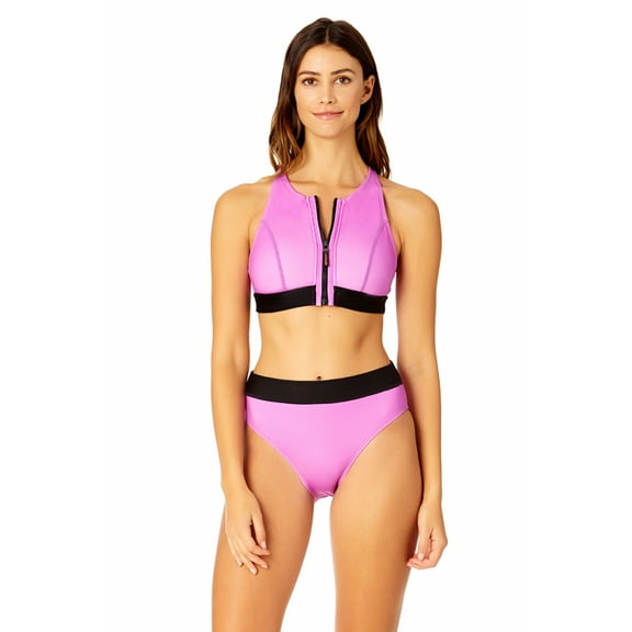 Women's Colorblock Zip Longline Bra Swim Top