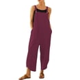 thumbnail image 2 of Womens Cotton Linen Adjustable Casual Summer Bib Overalls Jumpsuits with Pockets Purple 4XL, 2 of 5