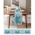 thumbnail image 6 of Teal Blue Owl Burlap Cotton Table Runner 14x72 Inches Long, Modern Flowers Birds on Branch Farmhouse Table Runners, Outdoor Dining Tablecloths Decor for Baby Shower/Party/Wedding, 6 of 6