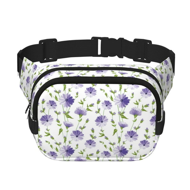 Fotbe Purple Chicory Cangurera Cuadrada con Estampado de Doble Capa, Bolsa de Cintura Ajustable Mini para Hombres y Mujeres