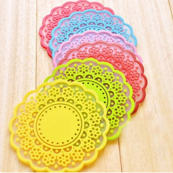 Mobutofu 4Pcs Cup Holder Mat Round Tabletop Non Slip Silicone for Home 10.0Inch Diameter