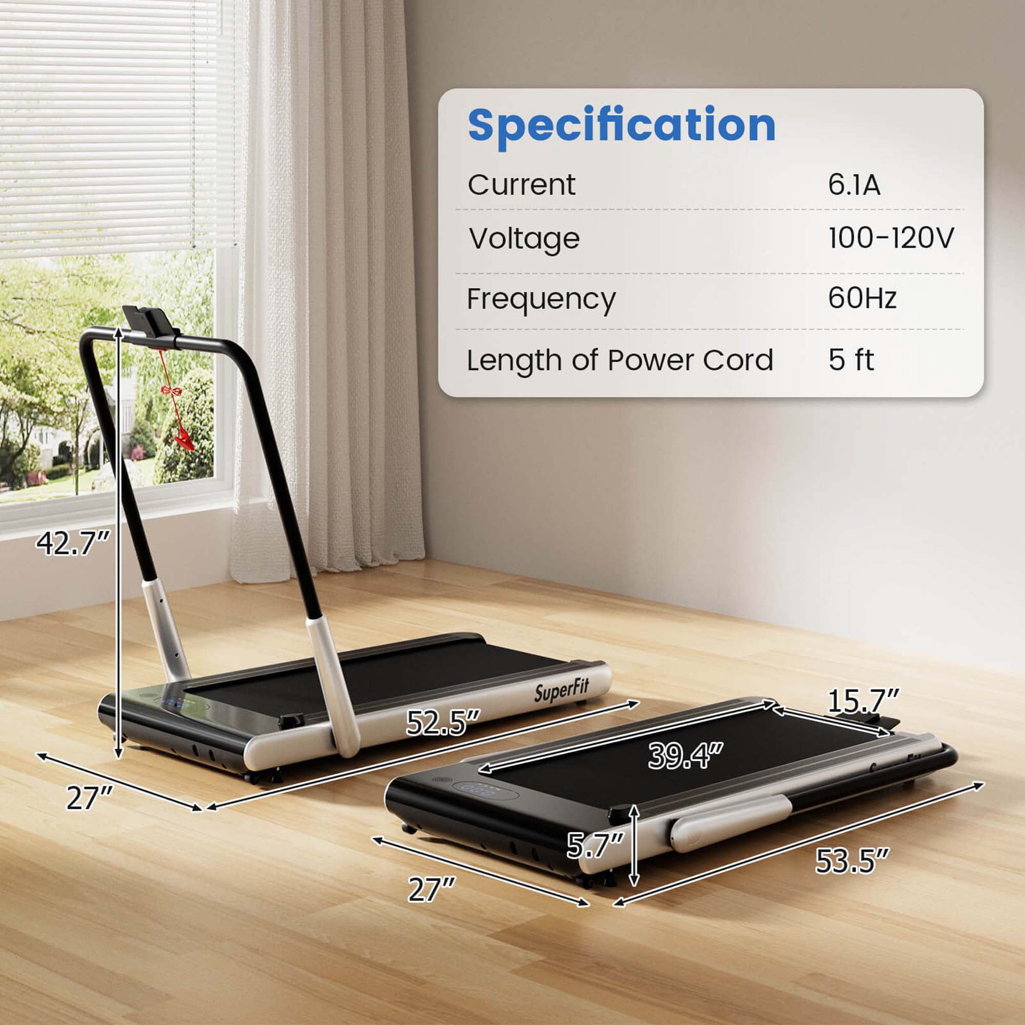 Costway 3-in-1 Folding Treadmill with Smart Apps Remote Control LED Display and Speakers Silver