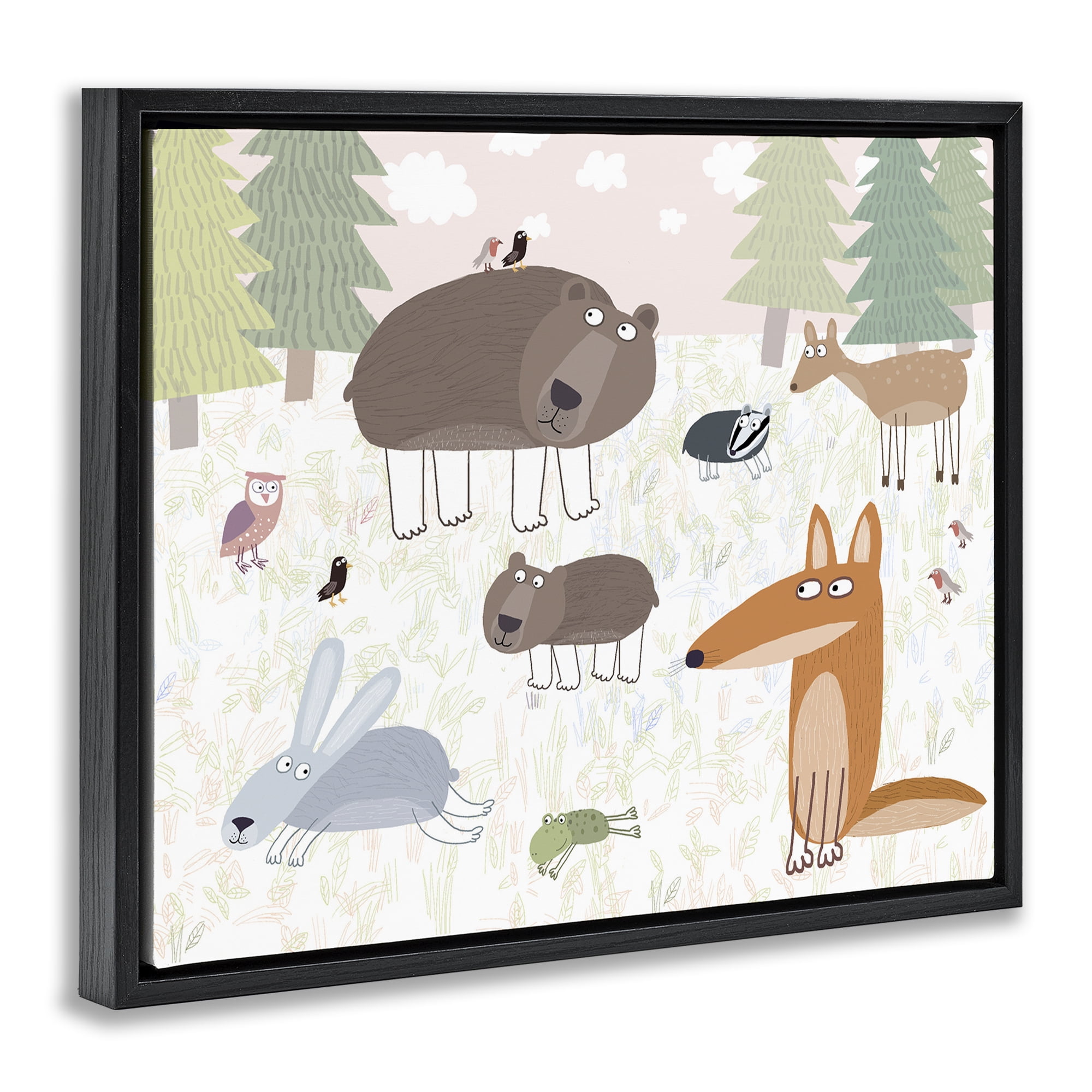 Stupell Industries Forest Animals Out and About Black Framed Floater Canvas Wall Art, design by Carla Daly