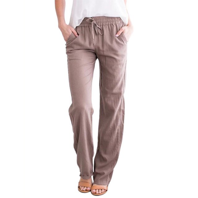 FJUCHAI Women'sPlus Size Linen Pants Women's Wide Leg Pants Plus Size Linen Drawstring Cropped Pants Drawstring Trousers Culottes S-XXXL