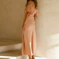 thumbnail image 4 of Aloohaidyvio Summer Dresses for Women 2024,Womens Summer Solid Color Short Sleeve V-Neck Long Dress Pink M, 4 of 6
