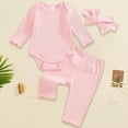 thumbnail image 2 of YDFCWXW Baby Girl Clothes Spring Solid Color Long Sleeve Ribbed Bodysuit Romper Pants Set (Pink, 6-12 Months), 2 of 9
