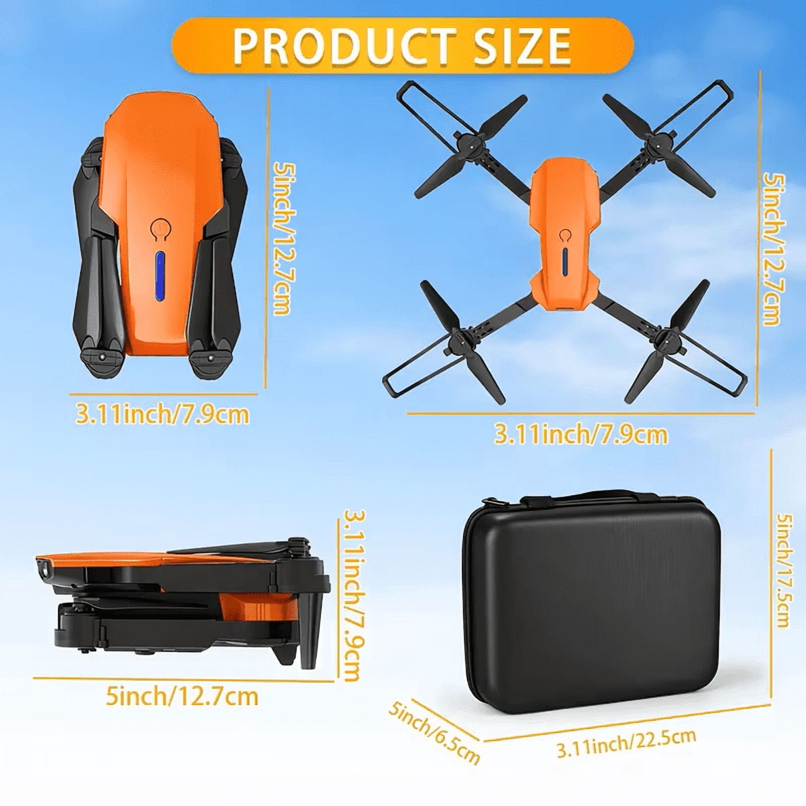 XE8 Quadcopter Drone, Dual Camera Remote Control Drone, Available in Multiple Colors and Battery Options (Orange 2 Batteries)