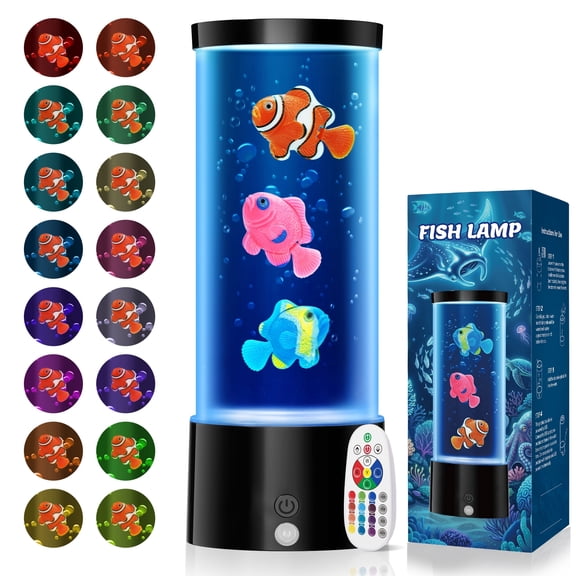 Mini Fish Lamp with 17 RGB Colors & Remote Control, Silent Non-Bubble Night Light, Decorative Aquarium Light for Home, Christmas/Birthday Gift