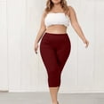 thumbnail image 5 of Womens Plus Size Capri Leggings High Waist Tummy Control Stretchy Pants Workout Yoga Side Slit Cropped Trousers Wine XL, 5 of 6