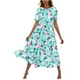 thumbnail image 2 of Viikei Women’s Summer Dress Short Ruffle Sleeve Round Neck Mini Dress,Women's Flower Printing Casual Short Sleeve Crewneck Dress Casual Flowy Tiered Maxi Beach Dress Mint Green XL, 2 of 6