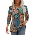 thumbnail image 6 of Rciityk Womens Tops 3/4 Sleeve T Shirts Casual Basic Crew Neck Button Sleeve Tunic Tops Summer Vintage Floral Printed Ladies Blouses, 6 of 8