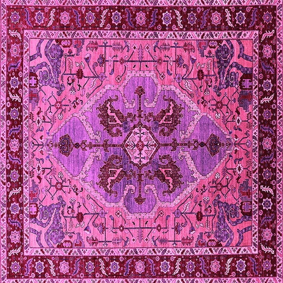 Ahgly Company Indoor Square Oriental Pink Industrial Area Rugs, 8' Square