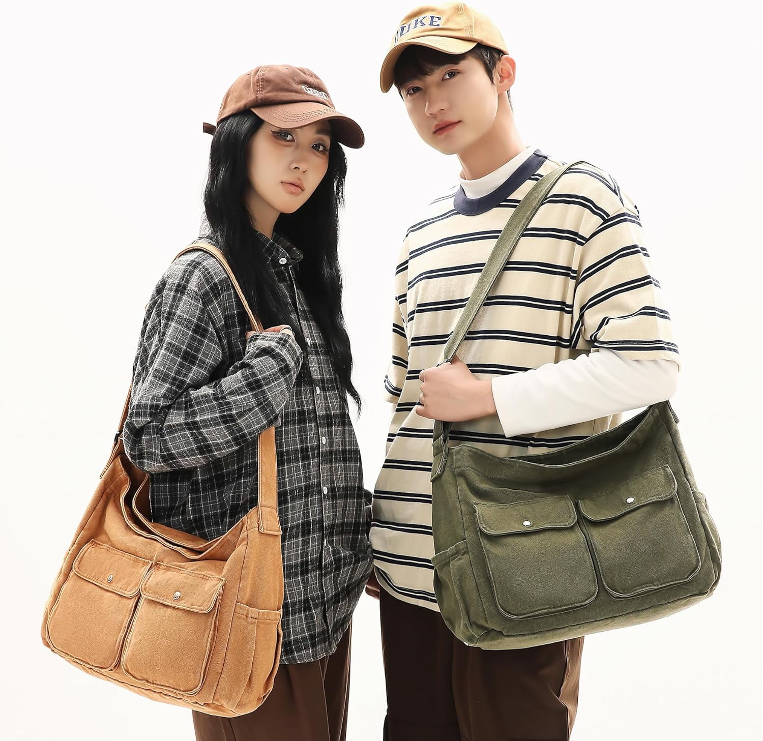 Canvas Messenger Bag Large Hobo Crossbody Bag for Women and Men Canvas Shoulder Tote Bag with Multiple Pockets for Work
