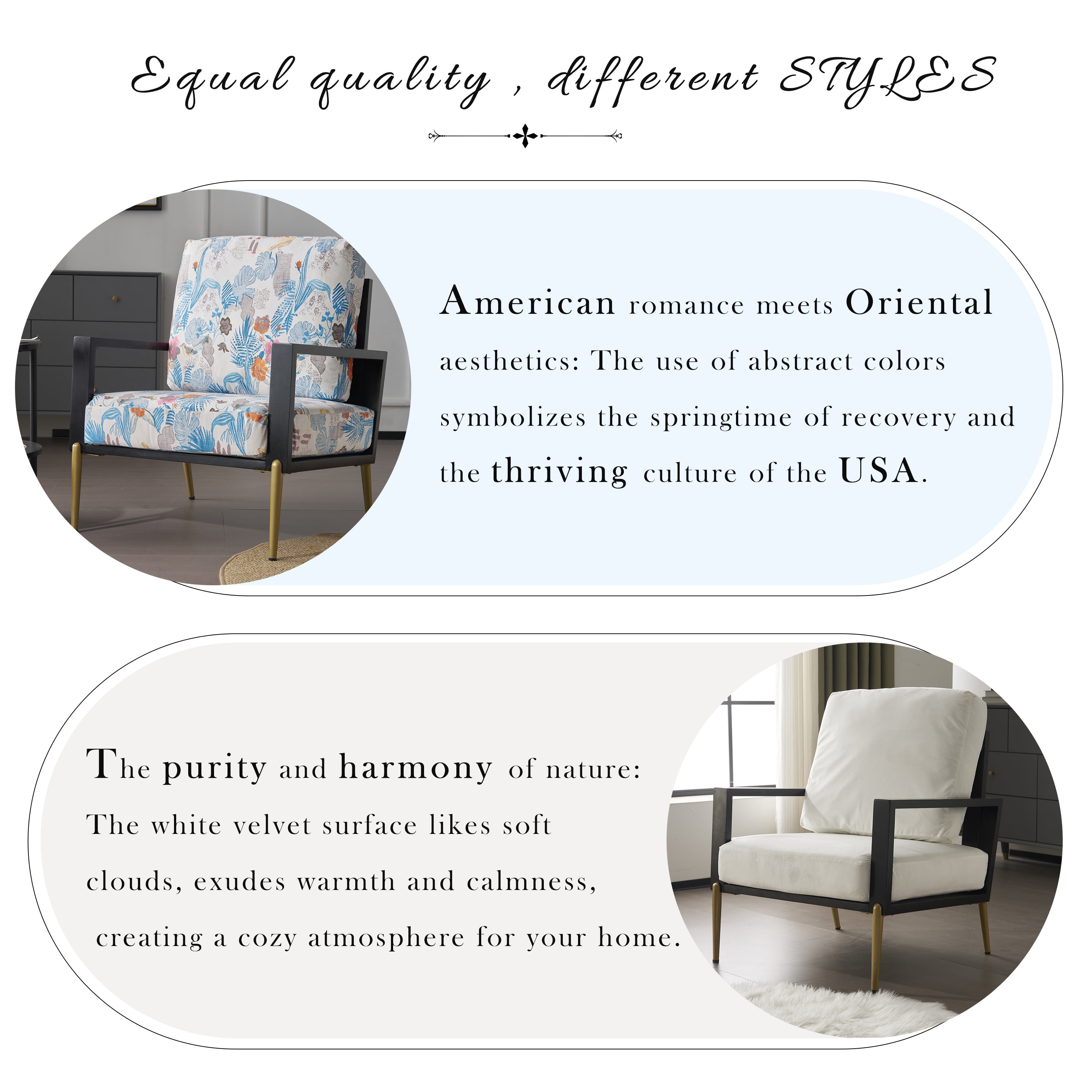 Euroco Accent Armchair with Gold Adjustable Legs, Low-Back Design, and Rubberwood Frame – Oriental Meets American Vintage Elegance