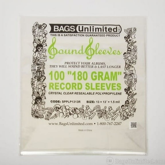 Bags Unlimited SPPLP1313R - 12 Inch 180G LP Jacket Sleeve - Resealable - 100 CNT  [BAGS / SLEEVES] Large Item Exception