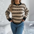 thumbnail image 3 of Women's Striped Top Crewneck Color Bands Long Sleeve Knit Pullover Sweater Black L, 3 of 7