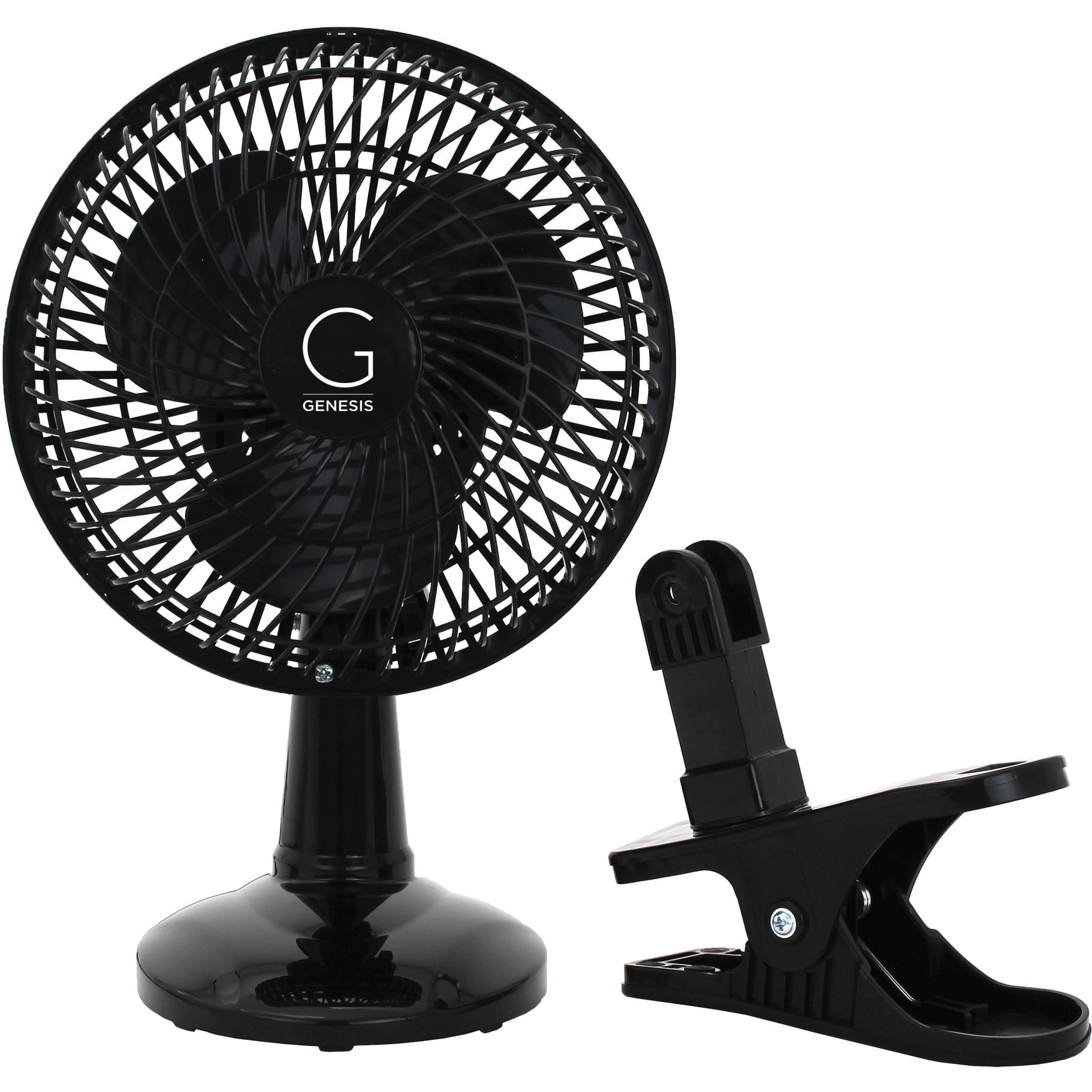 Genesis 6" Max Breeze Clip Fan With Attachable Tabletop Base, 10"H x 5"W x 5"D, Black