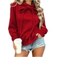 thumbnail image 3 of Gamivast Womens Cute Hoodies Long Sleeve Ruffle Peplum Pullover Bow Tie Neck Trendy Sweatshirts Red XL, 3 of 7
