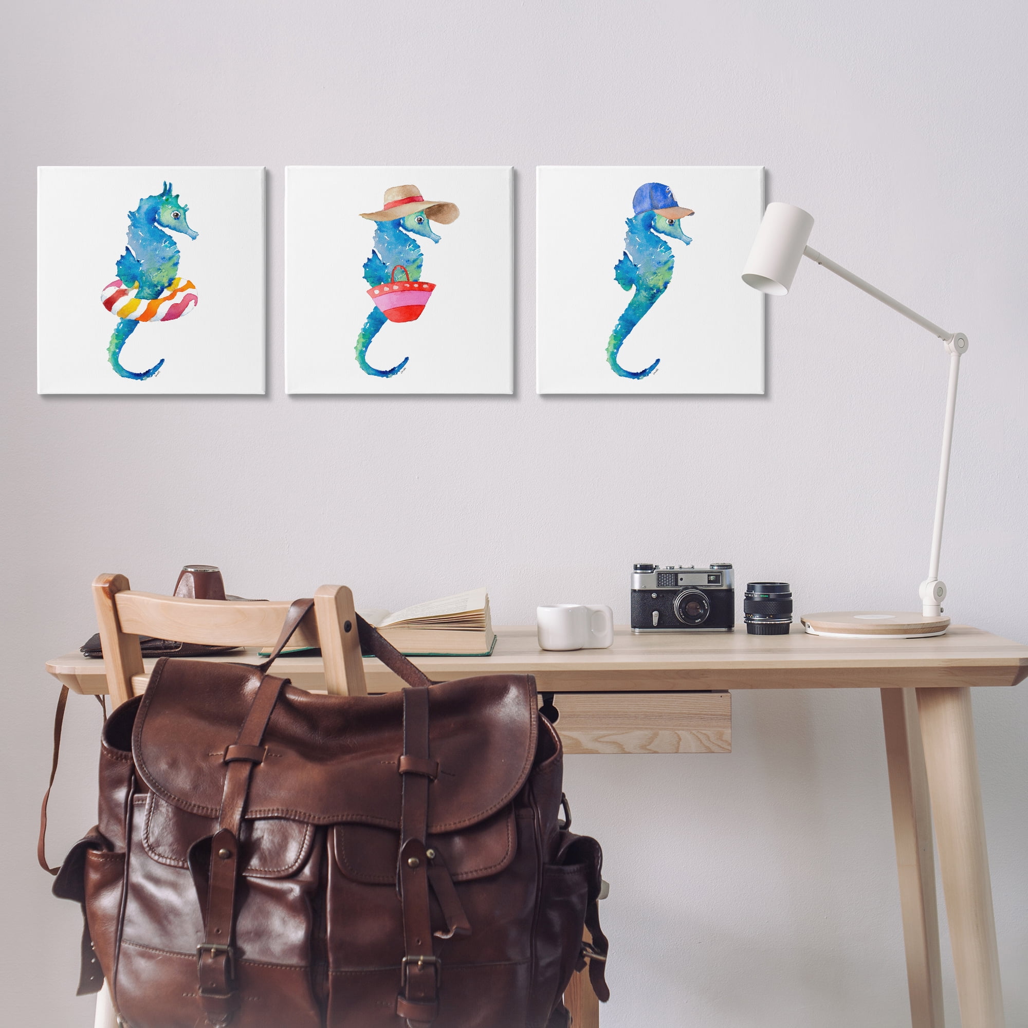 Stupell Industries Fun Beach Ready Seahorses Nautical & Beach Painting Wrapped Canvas Art Print Wall Art, 17 x 17, Set of 3