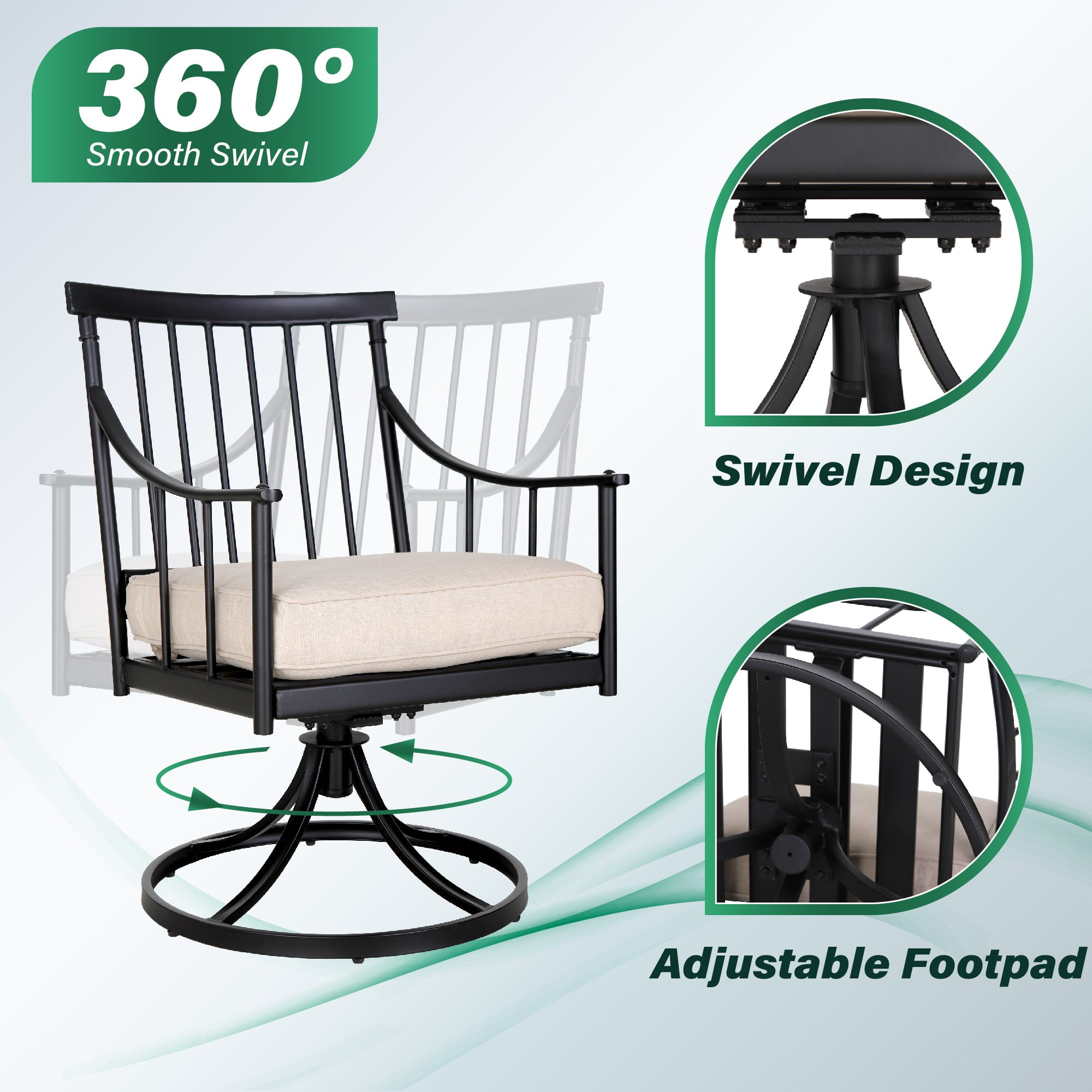 Sophia & William 2Pcs Swivel Patio Dining Chairs Outdoor Metal Armchairs with Cushions- Black & Beige