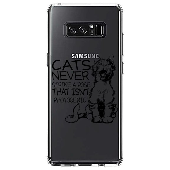 DistinctInk Clear Shockproof Hybrid Case for Samsung Galaxy Note 8 - TPU Bumper Acrylic Back Tempered Glass Screen Protector - Cats Never Strike a Pose not Photogenic
