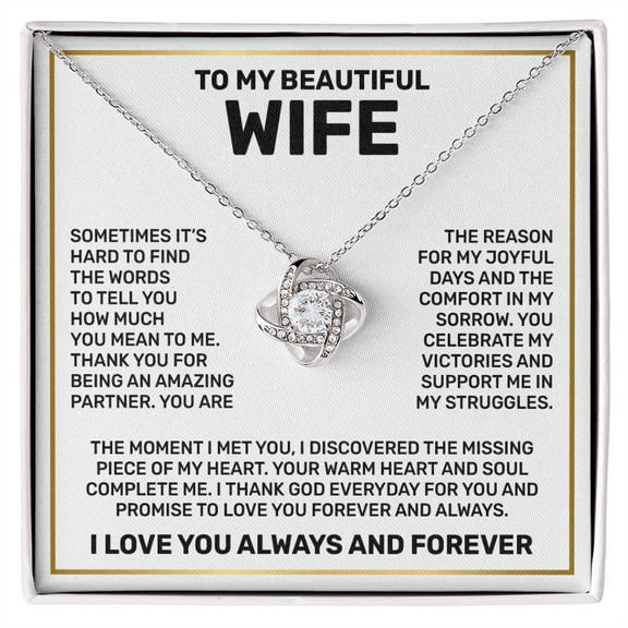 Wife Necklace Gift from Husband, Love Knot, Perfect gift for Valentines day, Anniversary, Birthday