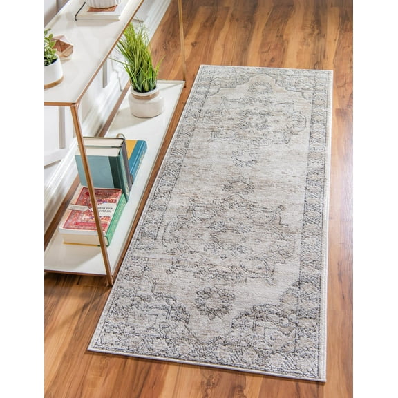 Rugs.com Oregon Collection Rug – 6 Ft Runner Ivory Low-Pile Rug Perfect For Hallways, Entryways