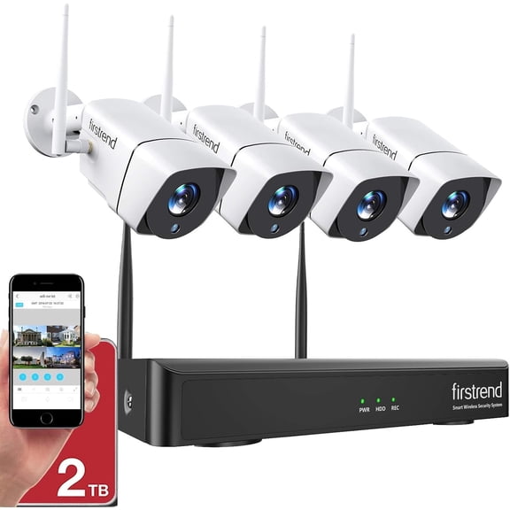 FIRSTREND 1080P Wireless Security Camera System, 8CH Wireless NVR System with 4 pcs 1080P Security IP Camera and 2TB Hard Drive Pre-Installed, 65 ft Night Vision and Easy Remote Monitoring