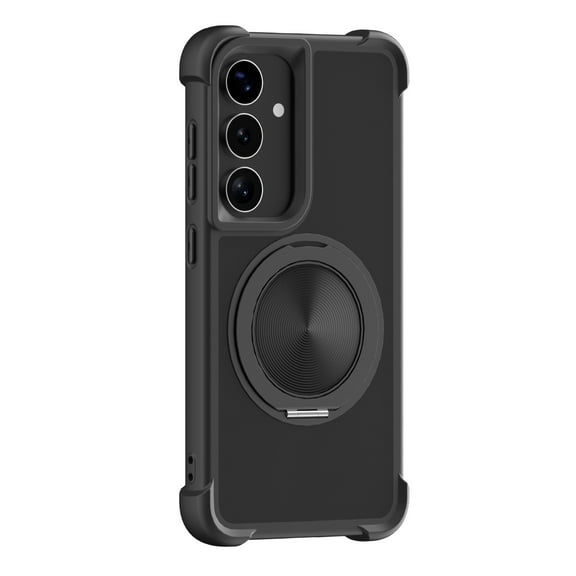 for Samsung Galaxy S25 Matte Case with Magnetic Kickstand, Compatible with MagSafe, Luxury Protective Translucent Shockproof Lightweight Anti-Slip TPU PC Metal Wireless Charging Case,Black