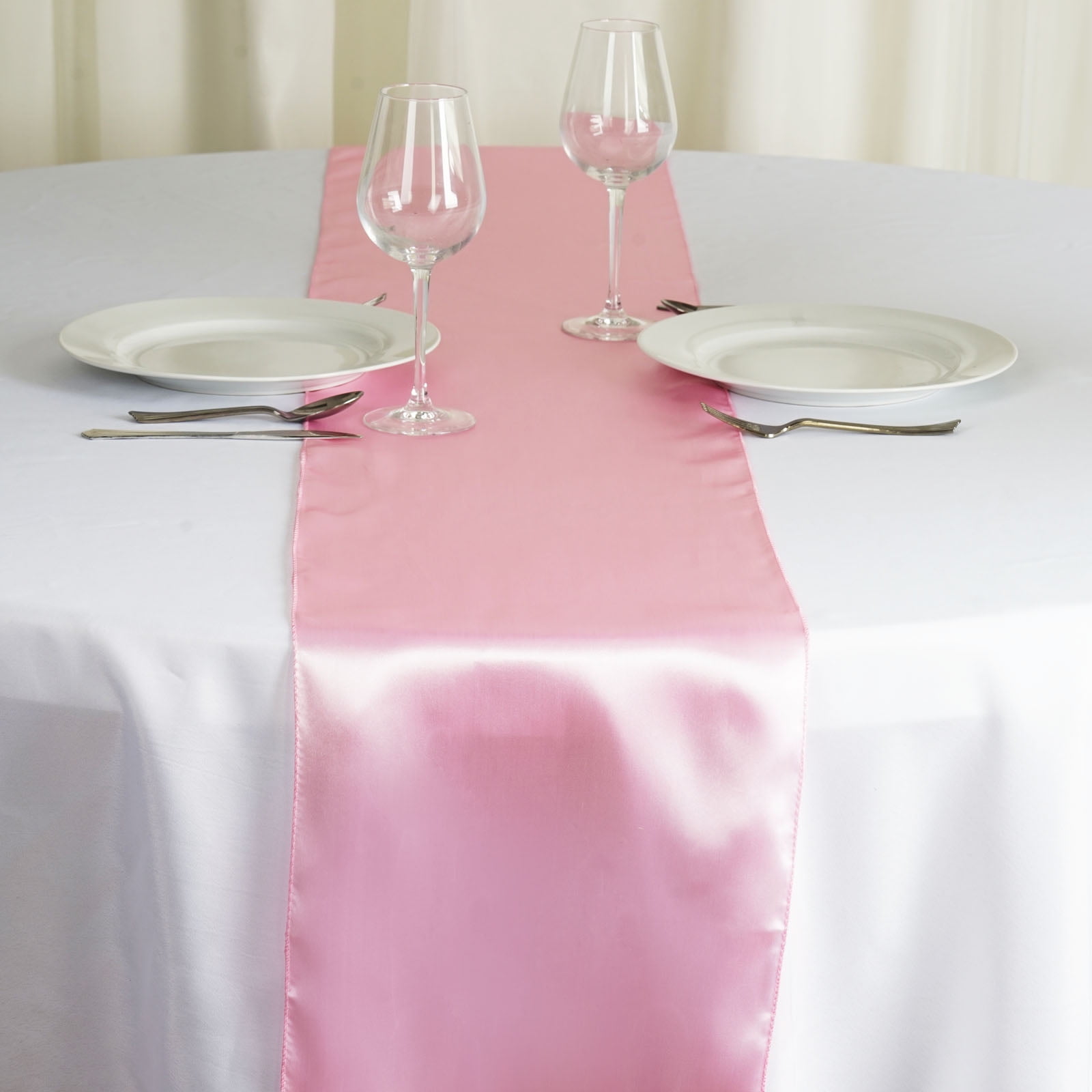BalsaCircle 12 pcs 12" x 108" Pink Satin Table Runners Wedding Table Top Party Supplies Reception Linens Decorations
