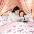 thumbnail image 4 of Meiyoeat Cherry Blossom Bow Twin Bedding Sets for Women Girls, Cartoon Watercolor Pink Floral Bedding Comforter Set, Pink Reversible, 7pcs, 4 of 6