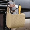 thumbnail image 1 of Bolsa organizadora de cuero para colgar en la rejilla de ventilación del coche, ideal para llaves, monedas, celular y gafas. Cubo pequeño con gancho para vehículo [Beige] 10.5 x 9 cm, 1 of 5
