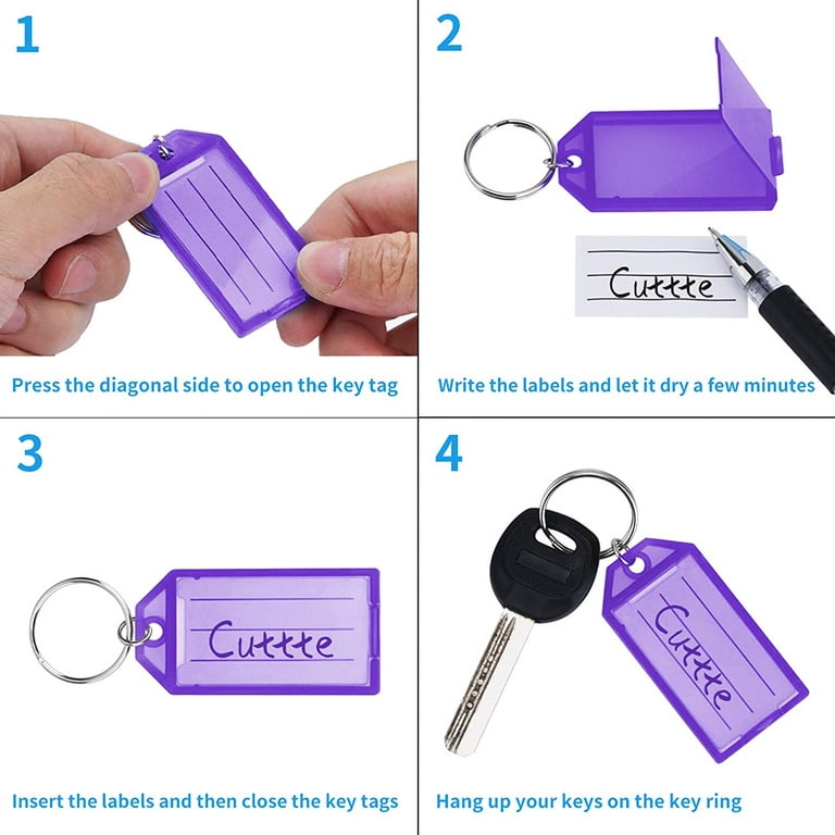 Cuttte 16 Pack Plastic Key Tags, Key Labels with Ring and Label Window, 8  Colors
