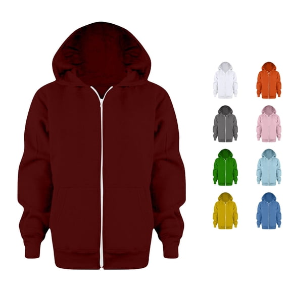 Vrotazzy Boys Solid Zip Up Hoodie Sweatshirt Long Sleeve Jacket Casual Top Coat for Kids Youth Activewear,Size 7-8 Years