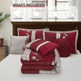 thumbnail image 4 of LANCO MODERN LIFESTYLE Wine Comforter Set King Size, 7 Piece Bedding Set for All Seasons, Elegant Microfiber Embroidery Floral, Bedskirt, Shams and Decor Pillows, 4 of 7