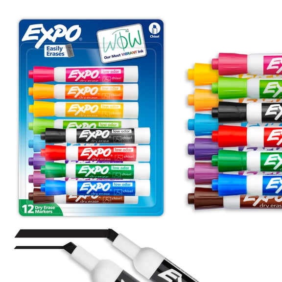 EXPO Dry Erase Markers, Chisel Tip, Assorted Colors, 12 Count