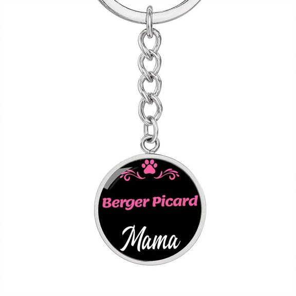 Dog Mom Keyring Berger Picard Mama Circle Keychain Stainless Steel or 18k Gold