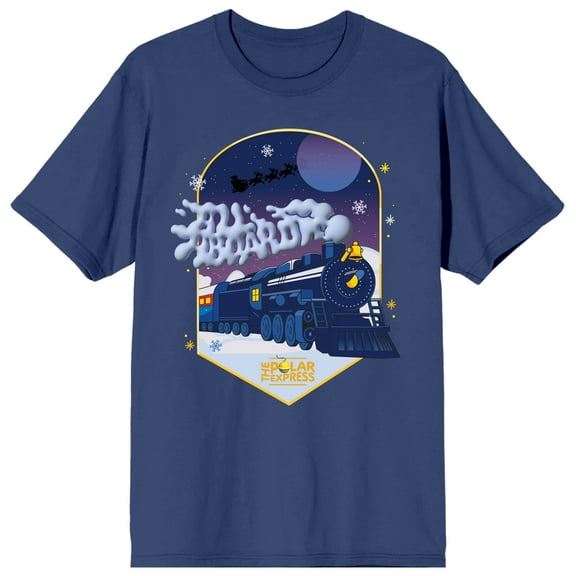 Polar Express All Aboard Train Art Crew Neck Short Sleeve Navy Women's T-shirt-Medium