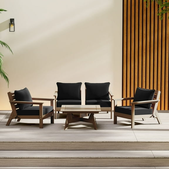 WestinTrends Avalon Outdoor 5-Piece Modular Sectional Patio Furniture Sofa Set, Weathered Wood/Black