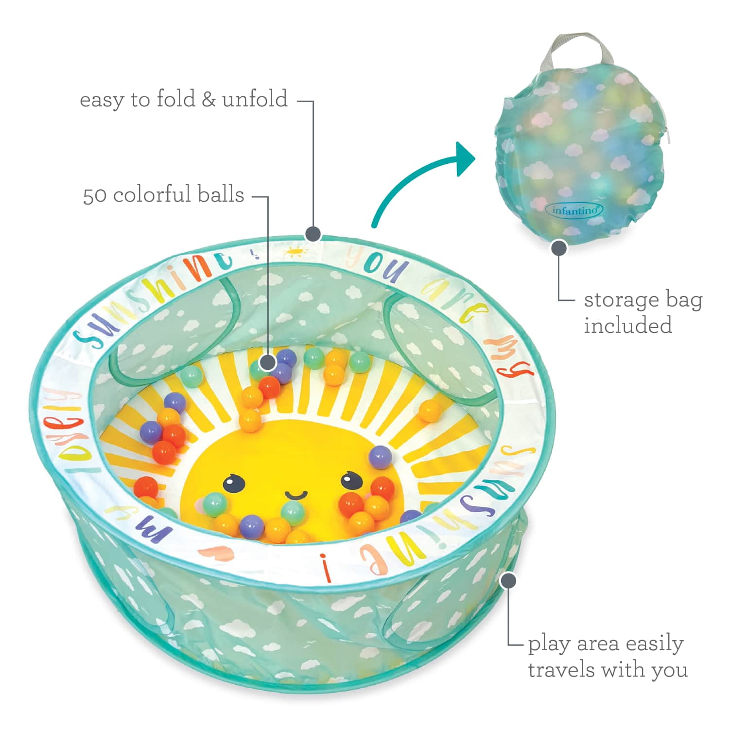Infantino Foldable Ball Pit Gym, for Babies 9+ Months, Multicolor Sunshine