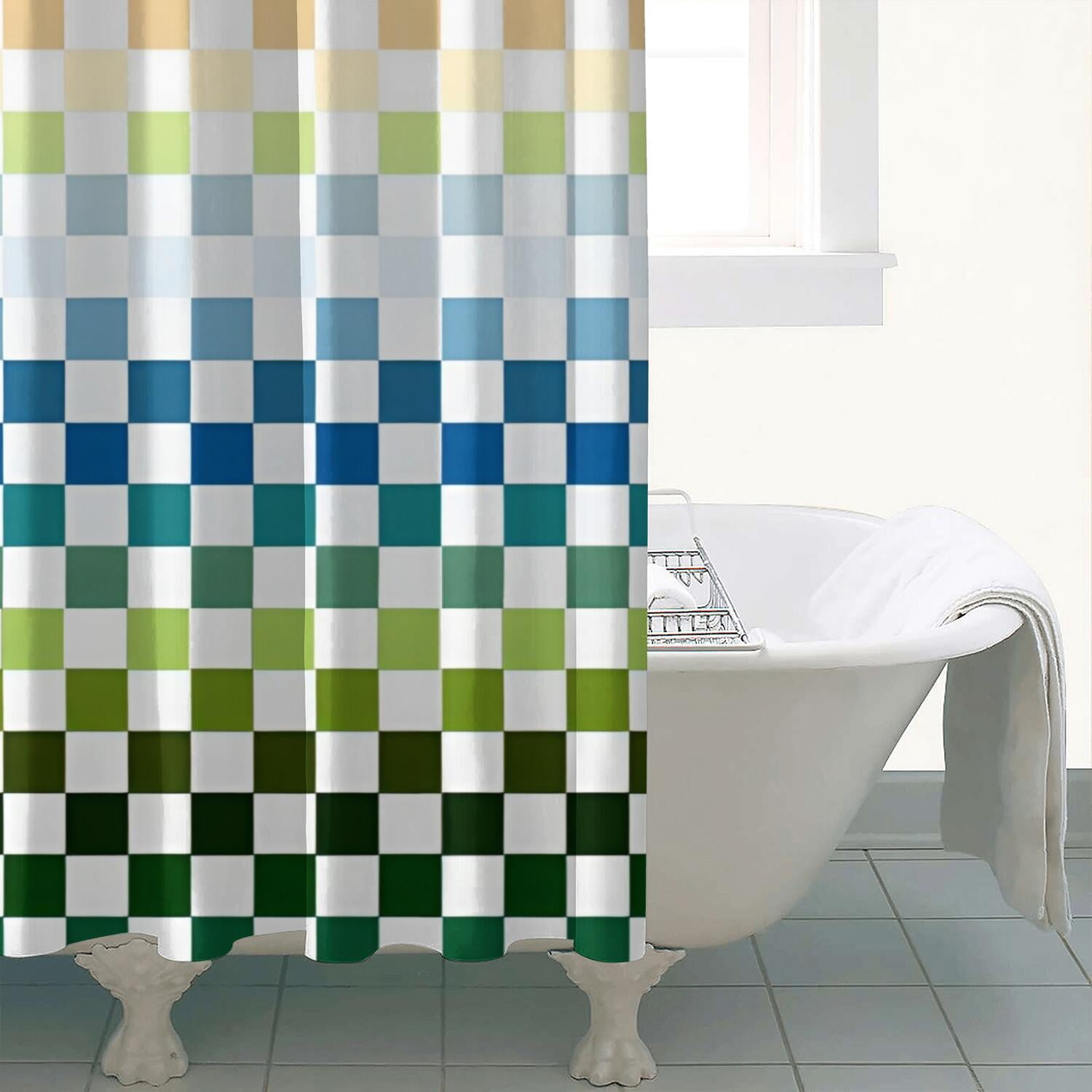 Colorful Gradient Checkerboard Checkered Pattern Shower Curtain 72"x72" ,Bathroom Decorative Shower Curtains Set with 12 Hooks,Modern Waterproof Washable Shower Curtain